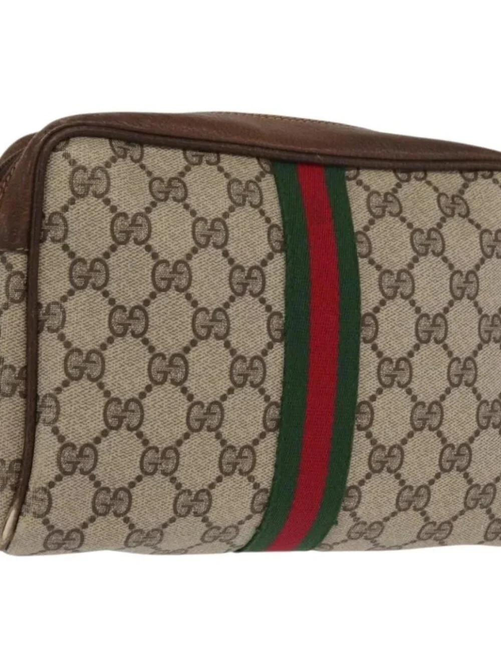 GUCCI GG Canvas Web Sherry Line Clutch Bag Beige 37-014-3553 Auth 169513